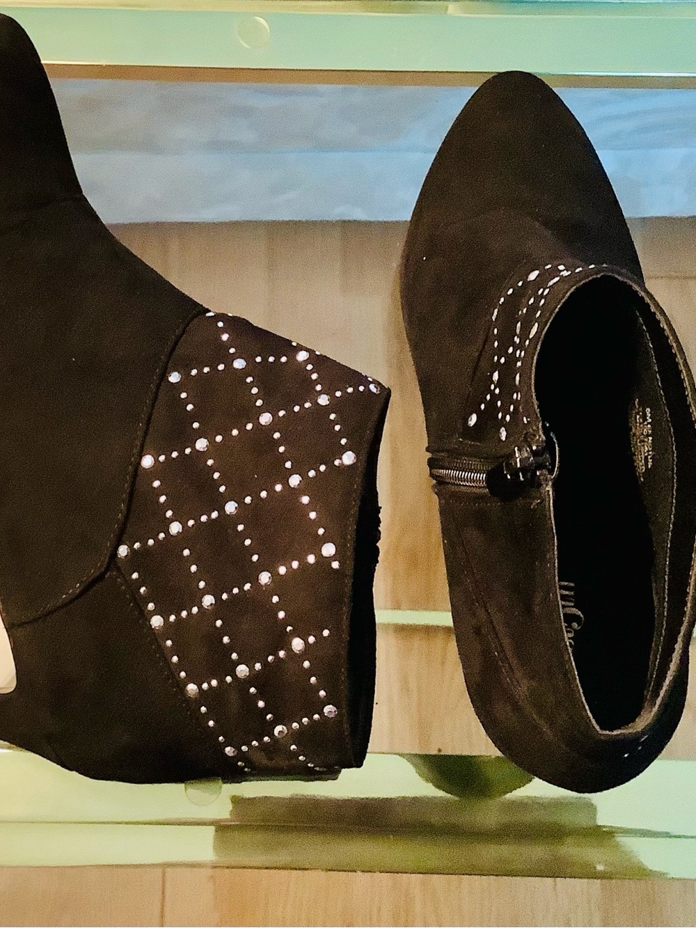 East 5th Black Studded Suede Wedge Booties